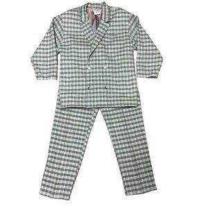 Vtg Gray Esprit Plaid Pantsuit Sz 10 Double Breasted Shoulder Pads Lined Womens